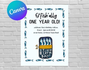 Funny Coastal First Birthday Invitation Template (Digital Download)