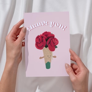 Adorabili fiori biglietto di ringraziamento, nota di gratitudine bouquet di rose Jellycat, dolce biglietto per lei, biglietto di anniversario di rose, bouquet di fiori per San Valentino