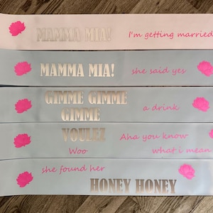 Mamma Mia Hen Party Sash: Bride to Be, Bridesmaid