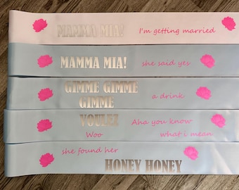 Mamma Mia Hen Party Sash: Bride to Be, Bridesmaid