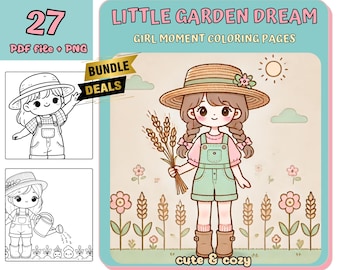 Kawaii Girl Coloring Book, Cozy Moments (PDF & PNG)