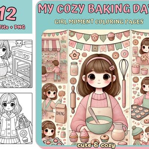 Girl moments coloring, Coloring, digital Coloring book, Kawaii Cozy Coloring, Printable Coloring, Cute Girl Coloring, Cozy Girls, Printable
