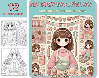 Kawaii Cozy Girl Coloring Book: Baking Day (Digital Download)