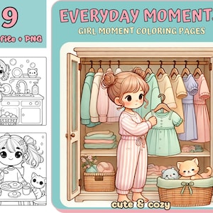 Girl moments coloring, Coloring, digital Coloring book, Kawaii Cozy Coloring, Printable Coloring, Cute Girl Coloring, Cozy Girls, Printable