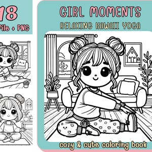 Girl moments coloring, Coloring, digital Coloring book, Kawaii Cozy Coloring, Printable Coloring, Cute Girl Coloring, Cozy Girls, Printable