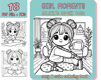Kawaii Girl Coloring Book: Cozy Yoga Moments (Digital Download)