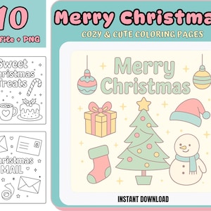 Cozy Christmas Coloring Pages: Holiday Activity Set (PDF & PNG Digital Download)
