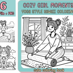 Girl moments coloring, Coloring, digital Coloring book, Kawaii Cozy Coloring, Printable Coloring, Cute Girl Coloring, Cozy Girls, Printable