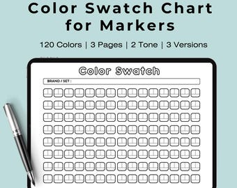 Printable Color Swatch Chart: 120 Colors, 3 Versions (PDF & PNG Download)