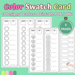 Printable Color Swatch Cards: 3 Designs (PDF/PNG)