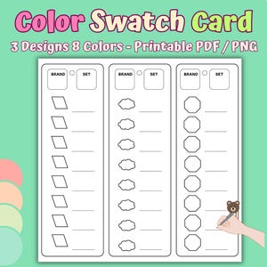 Printable Color Swatch Card: 3 Designs (PDF/PNG)