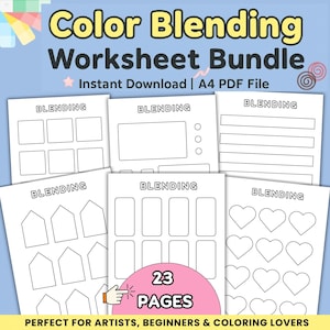 Color Blending Worksheet Bundle: 23 Pages for Artists (Printable PDF)