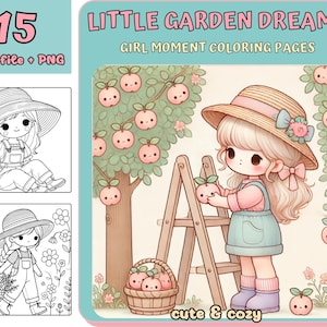Girl moments coloring, Coloring, digital Coloring book, Kawaii Cozy Coloring, Printable Coloring, Cute Girl Coloring, Cozy Girls, Printable