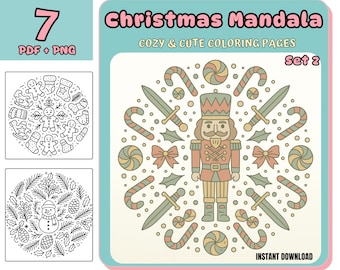 Christmas Mandala Coloring Pages, Printable Holiday Art for Kids & Adults, Instant Download, Merry Christmas, Cozy Christmas Coloring Pages
