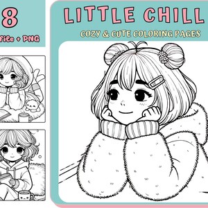 Girl moments coloring, Coloring, digital Coloring book, Kawaii Cozy Coloring, Printable Coloring, Cute Girl Coloring, Cozy Girls, Printable
