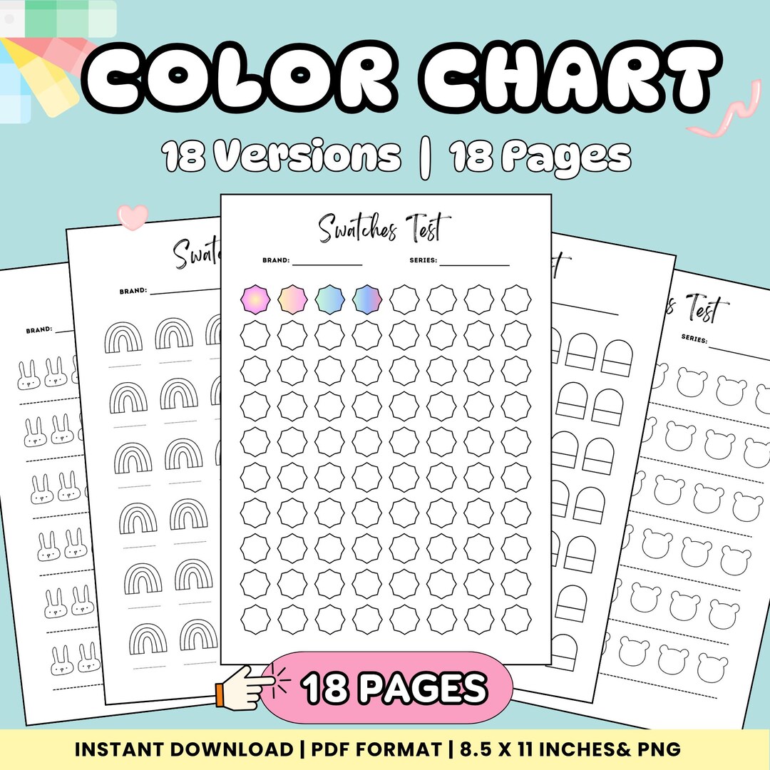 Printable Color Swatch Chart: Artist Template (PDF & PNG Download) - Etsy
