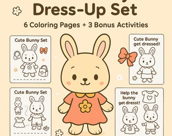 Bunny Dress-Up Coloring Pages: Kawaii Animal Activity Set (Digital Download)