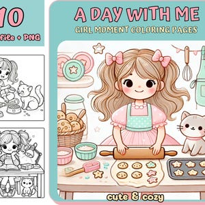 Girl moments coloring, Coloring, digital Coloring book, Kawaii Cozy Coloring, Printable Coloring, Cute Girl Coloring, Cozy Girls, Printable