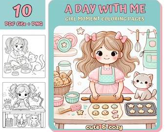 Kolorowanka Kawaii Girl: Przytulne chwile do druku (PDF i PNG)