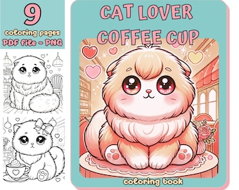 Kawaii Coloring Book: 9 Cozy Cat Pages (PDF/PNG)