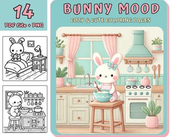 Kolorowanka Kawaii Bunny: Przytulne zwierzątko do druku (PDF i PNG)