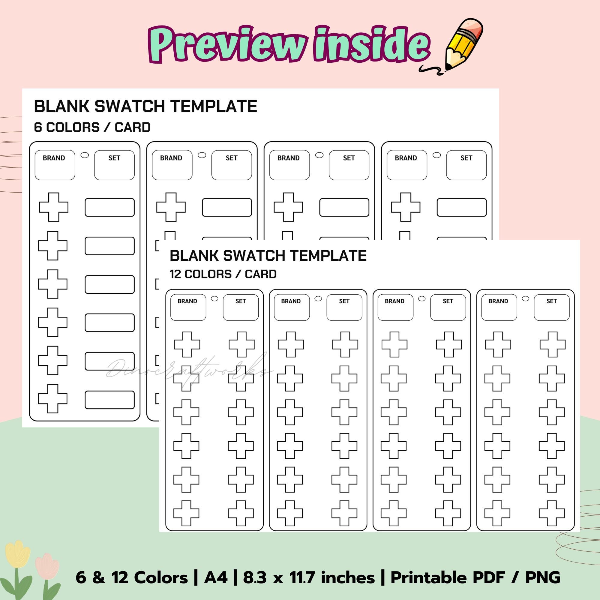 Printable Color Swatch Card: 6 & 12 Color Templates (PDF) - Etsy