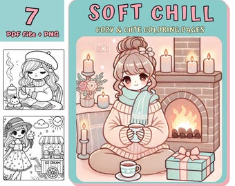 Girl moments coloring, Coloring, digital Coloring book, Kawaii Cozy Coloring, Printable Coloring, Cute Girl Coloring, Cozy Girls, Printable