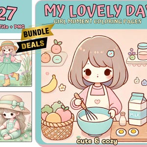 Girl moments coloring, Coloring, digital Coloring book, Kawaii Cozy Coloring, Printable Coloring, Cute Girl Coloring, Cozy Girls, Printable