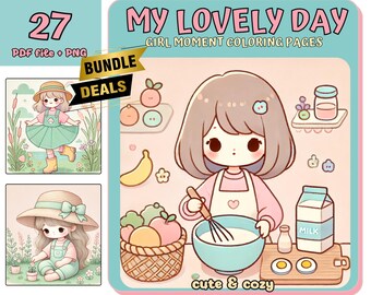 Kawaii Cozy Girl Coloring Book: 27 Printable Pages (Digital Download)