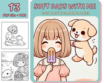 Livre de coloriage Kawaii Girl, pages imprimables confortables (PDF et PNG)