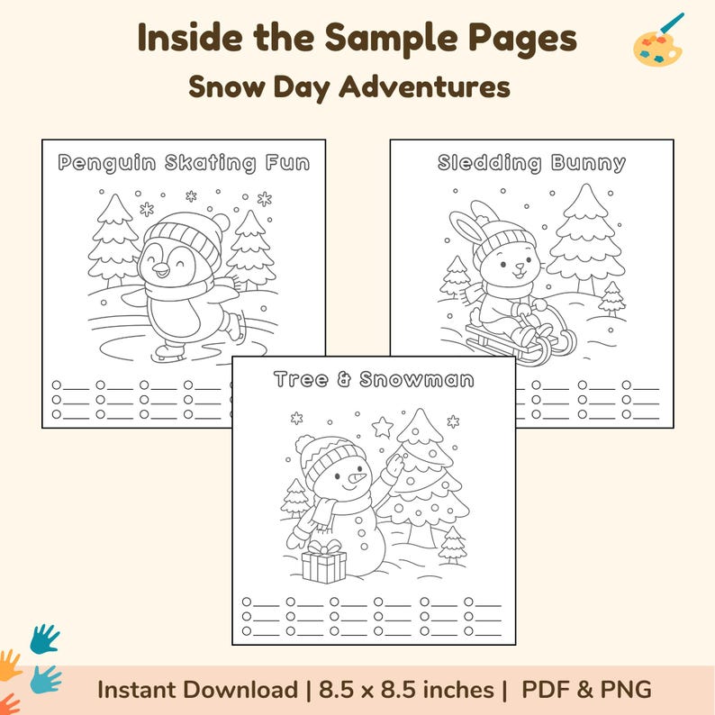 Snow Day Color Worksheet.pdf Snow Day Coloring Pages: Winter Holiday Fun (PDF & PNG Downloadable Set ...