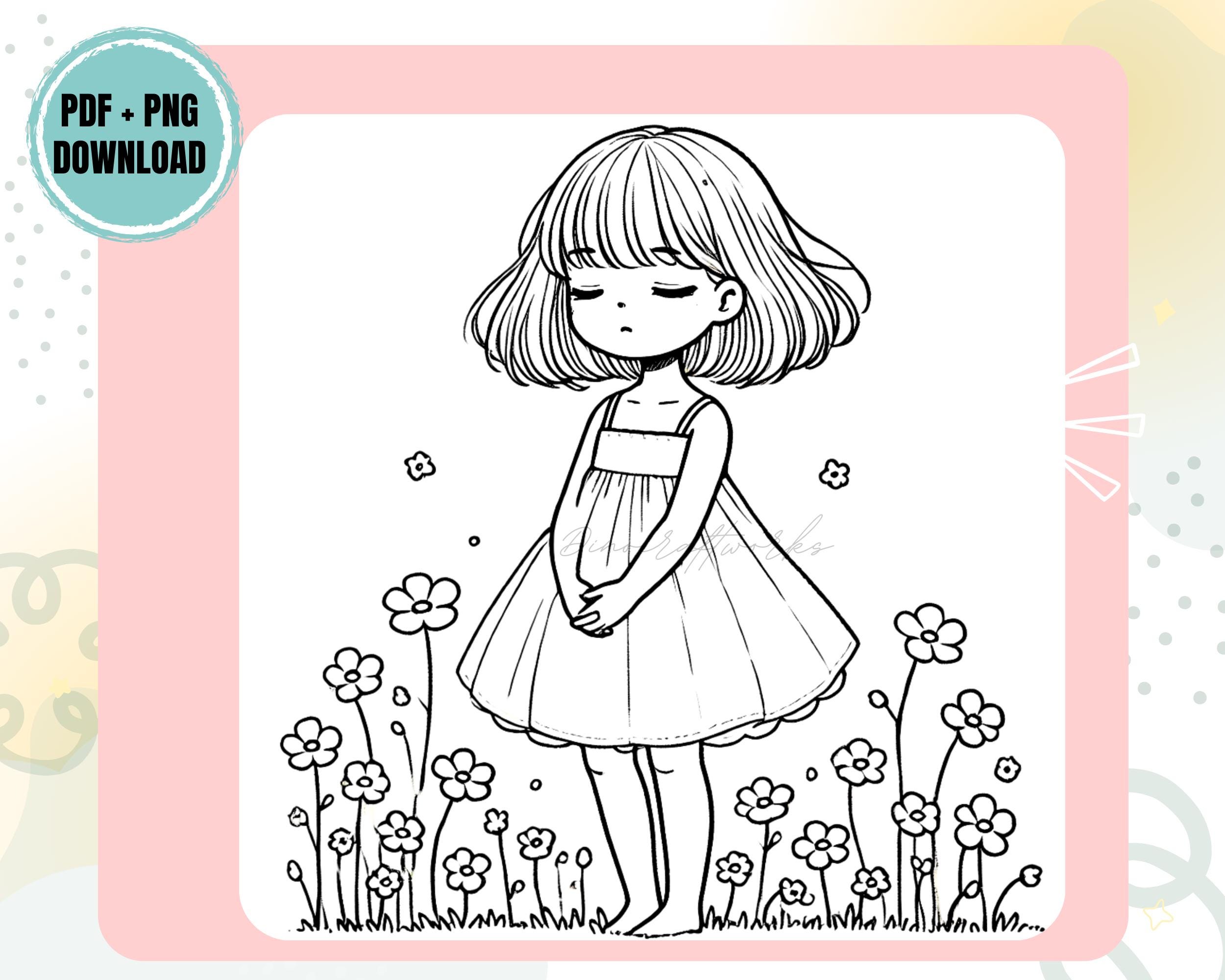 Color Book Girl Kawaii Girl Coloring Book, Cozy Moments, Printable Pages (PDF/PNG) - Etsy
