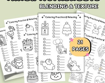 Kawaii Coloring Practice: Blending & Textures Worksheets (PDF Download)