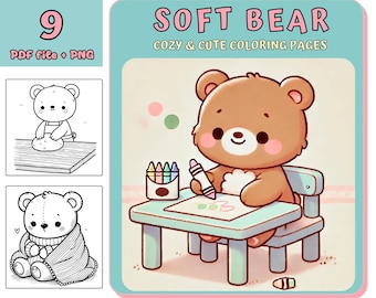 Kawaii Bear Coloring Book: Cozy Animal Designs (PDF & PNG)