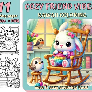 Cozy friends, Kawaii Coloring, Coloring Kawaii, Kawaii Cozy Coloring, Coloring, Printable Coloring, Cute Coloring, Gift, DIY, Kids, 11 Pages