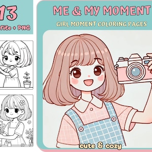 Girl moments coloring, Coloring, digital Coloring book, Kawaii Cozy Coloring, Printable Coloring, Cute Girl Coloring, Cozy Girls, Printable