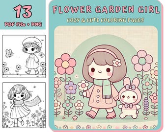 Kawaii Mädchen Malbuch: Gemütliche Momente, Printable Seiten (PDF & PNG)