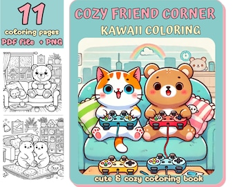 Cozy friend, Kawaii Coloring, Coloring Kawaii, Kawaii Cozy Coloring, Coloring, Printable Coloring, Cute Coloring, Gift, DIY, Kids, 11 Pages