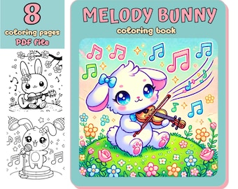 Melody bunny, Coloring Kawaii, Coloring book, Digital Coloring, Cute Designs, Cute Coloring, sweet, Coloring set, Cozy, Cozy coloring