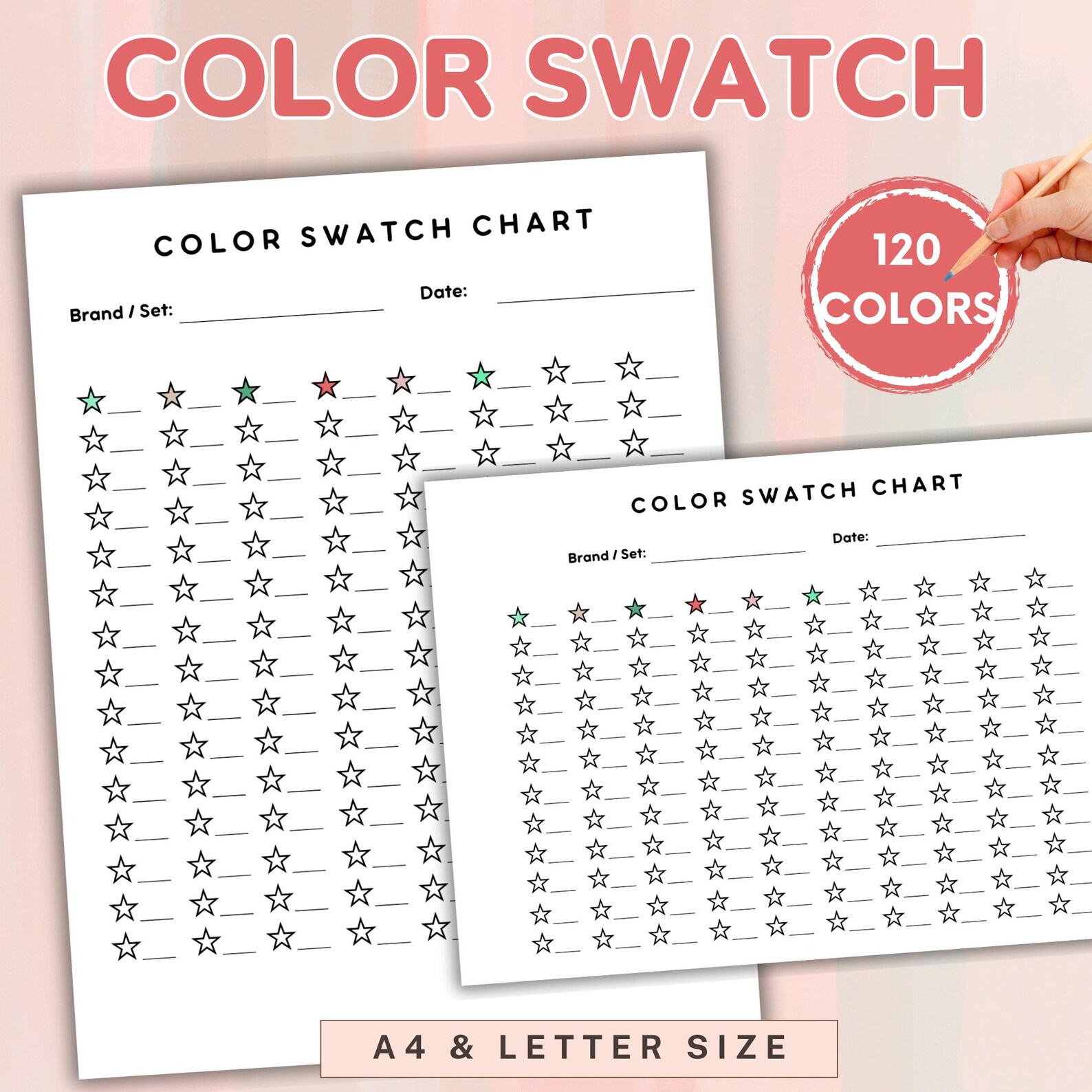 Printable Color Swatch Card: 120 Colors, DIY Template (PDF) - Etsy