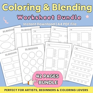 Coloring Blending Practice Sheets: 42 Pages A4 Printable (PDF Bundle)