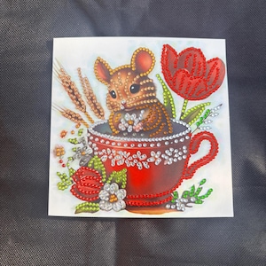Carte de voeux artistique en forme de losanges et de souris pour des occasions spéciales, des anniversaires et des anniversaires