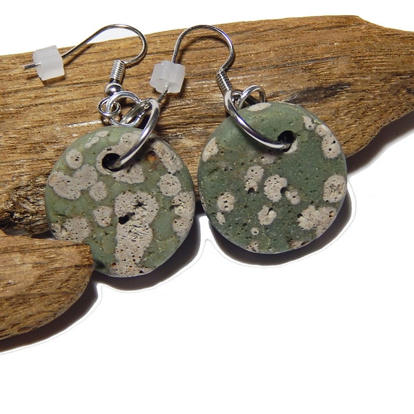 Leland Blue Earrings, Slag Glass, Green Slag