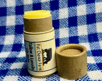 Tallow and Lanolin Lip Balm - grass fed tallow, Vermont beeswax, paper tube