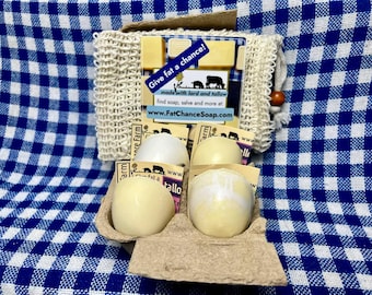Egg shaped tallow and lard soaps - sample set in egg carton
