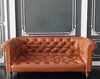 1/4 Chesterfield Sofa, braunes Leder, für 16″ Puppen, BJD Möbel