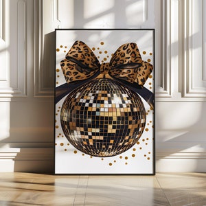 Leopard Print Disco Ball Wall Art, Glam Leopard Print Décor, Disco Ball Print, Trendy Wall Décor, Retro Art Print, Home Décor