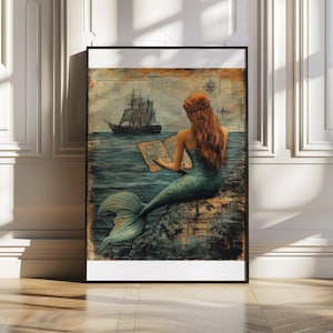 マーメイド ウォール アート、海をテーマにしたウォール デコレーション、海洋アート プリント、海をテーマにしたデコレーション、ビンテージ マーメイド アートワーク、沿岸アート ホーム デコレーション