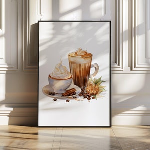 Coffee Lovers Art Print, Café Wall Art, Coffee Mug Illustration, Cinnamon Latte Artwork, Coffee Shop Décor, Watercolour Print, Kitchen Wall