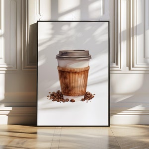 Watercolour Coffee Art Print, Coffee Lovers Wall Art, Coffee Cup Illustration, Kitchen Décor, Café Wall Art, Coffee Beans Art, Unframed